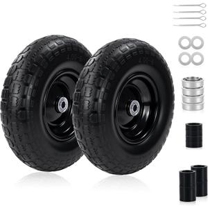 2PC 13" 4.00-6 Tire and Wheel Flat Free, Universal 5/8" Bearings & Extra 3/4" Bearings, 350lbs Load Capacity, 4.00-6 Tire Replacement for Gorilla Carts and Other Garden Carts, Wheelbarrows, Trolleys.