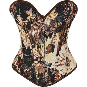 Alivila.Y Fashion Womens Vintage Floral Denim Overbust Corset Bustier Top (Medium, Black Short Torso)