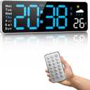 Digital Wall Clock, Digital Clock Large Display, Corded Alarm Clocks with Weatherforecast, Day of the Week, Temp, Humidity, Auto DST, Countdown, for Living Room Bedroom Classroom Office, Blue