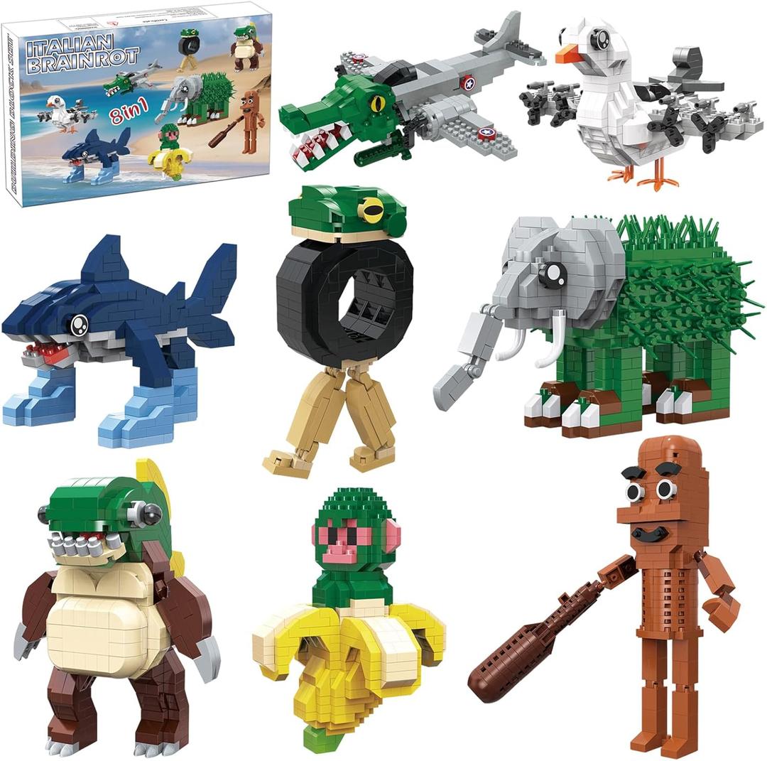 Italian Brainrot Building Bricks Set 8 Models Creative Animal & Character Blocks Fun Collectible Toy for Adults