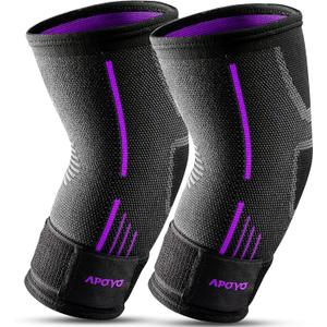APOYO Elbow Brace for Tendonitis and Tennis Elbow, Elbow Compression Sleeve, Elbow Brace for Women and Men w/ Adjustable Strap for Tennis Elbow Relief, Weightlifting, Arthritis, Workouts, Reduce Joint Pain During Fitness Activity (Purple (Pair), Medium) (Black, M)