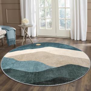6ft Abstract Round Rugs for Bedroom, Soft Washable Non-Slip Large Circle Rug ,Chic Faux Wool Mountain Low-Pile Carpets for Kidsroom/Nursery/Living Room/Classroom (Blue)