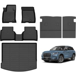 Hutisya-Floor Mats & Cargo Liner with Backrest Set Fit for Lincoln Corsair 2020-2024 2025 (Not for PHEV) All Weather Protection Anti-Slip & Durable TPE Full Set Liners Automotive Accessories-Black
