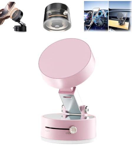 Oudvaker Foldable Magnetic Vacuum Phone Holder, 360° Electric Suction Car Mount, Double-Sided Swivel Stand for Car, Mirror, Gym, Kitchen, Hands-Free Portable Phone Holder (Pink)