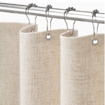 Linen Shower Curtain Beige, Fabric Boho Farmhouse Shower Curtains for Bathroom Cream Cotton Natural Cloth Liner Set 72" W x 72" L
