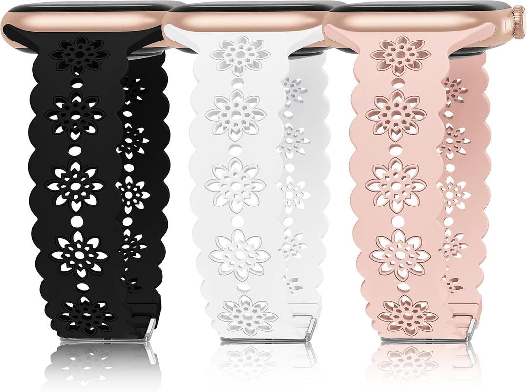 Floral Silicone Band Compatible with Apple Watch Bands 38mm 40mm 42mm 44mm 41mm 45mm 49mm Women Men, Design Wristbands Soft Breathable Watch Bands for iWatch Ultra/2/3 SE/3 Series 11/10/9/8/7/6/5/4/3/2/1