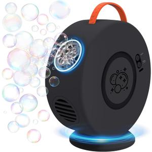 Bubble Machine Automatic Bubble Blower for Kids Toddlers Rechargeable Battery Portable Bubble Maker Electric Bubble Machine Auto Rotating 90/360 Outdoor Toy for Birthday Party Wedding (Black)