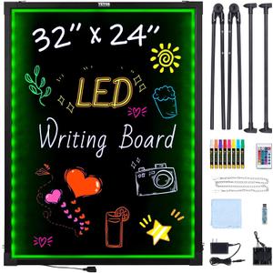 VEVOR 32"x24" LED Message Writing Board, Menu Sign Boards, Illuminated Erasable Lighted Chalkboard, Neon Effect Drawing Panel with 8 Fluorescent Chalk Markers and Remote Control