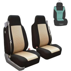 FH Group All-Purpose Built-in Seat Belt Classic Cloth Seat Covers Front Set - Universal Fit for Cars, Trucks, & SUVs (Beige) (Front-3D-Air Mesh-High Back)