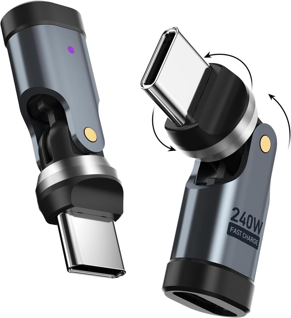 USB C 90 Degree Adapter [2-Pack], 240W PD USBC Right Angle Connector, 360 & 180 Rotatable USB C Extension Adapter for MacBook, iPad, iPhone 17/16/15, Galaxy, Tablet, Laptop