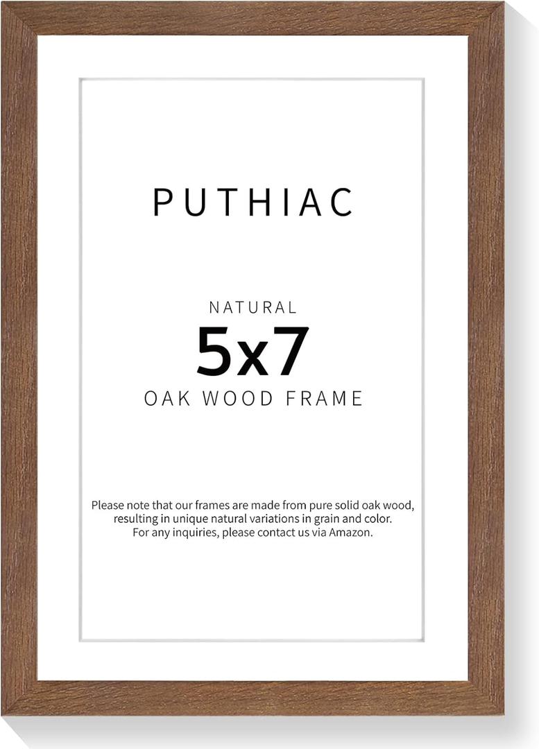 5x7 Oak Wood Picture Frame - Minimalist 5x7 Picture Frame, 5"x7" Frame Wood, Natural Solid Wooden Picture Frames for Wall Art Photo and Prints(1 Pack, Walnut)