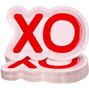 Havawish 50 Pcs XO Shaped Valentine's Day Paper Plates Vday Pink Cake Plates 9 Lovely Xo Disposable Paper Tray Decorations for Valentine February Birthday Class Parties Galentines Party Supply