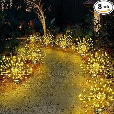 Anordsem Solar Lights Outdoor Waterproof: Garden Light Solar Powered for Yard Outside - Sparkler Fireworks Twinkle Lighting Path Decor 8 Pack - LED Starburst Gardening Gifts for Women Mom Wife, 8 Pack 120 LEDS