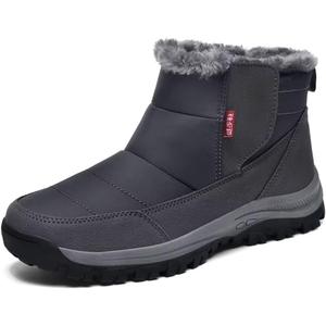 Jakcuz Mens Waterproof Warm Faux Fur Hook and Loop Snow Boots Size 42 Cotton High Top Non-slip Walking Boot Shoes (10.5, Dark Grey)