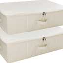 iwill CREATE PRO Pack of 2, Collapsible Rigid Storage Baskets for Underbed Organizer, Good for Clothing, Shoes, Bedding in Wardrobe, College Dormitory, Apartment Shelves Use, Beige (27.5*15.7*7")