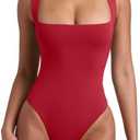 REORIA Butsmooth® Women’s Sexy Sleeveless Square Neck Double Lined Basic Bodysuit Tank Tops L