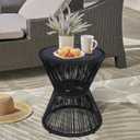 LEWIS&WAYNE Small Outdoor Side Table Patio 20 H Woven Rope Hourglass End Table with Glass Top Round Coffee Table for Living Room Outdoor Patio Backyard Poolside(Black), 16 Inches X 16 Inches X 20 Inches