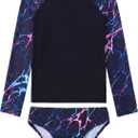 Girls Rash Guard Swimsuit Long Sleeve Two Pieces Bathing Suit | Tankini Swimwear with Briefs, Toddler Kids Design, Adorable Swimwear, UPF 50+ Sun Protection, Quick Dry (Black)