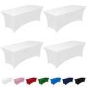 Pureegg Spandex Tablecloth 6ft - 4 Pack, Fitted and Tight Cloth for Rectangle Table, Wrinkle-Free and Stretch Table Cover for Party, Wedding, Banquet and Birthday, White