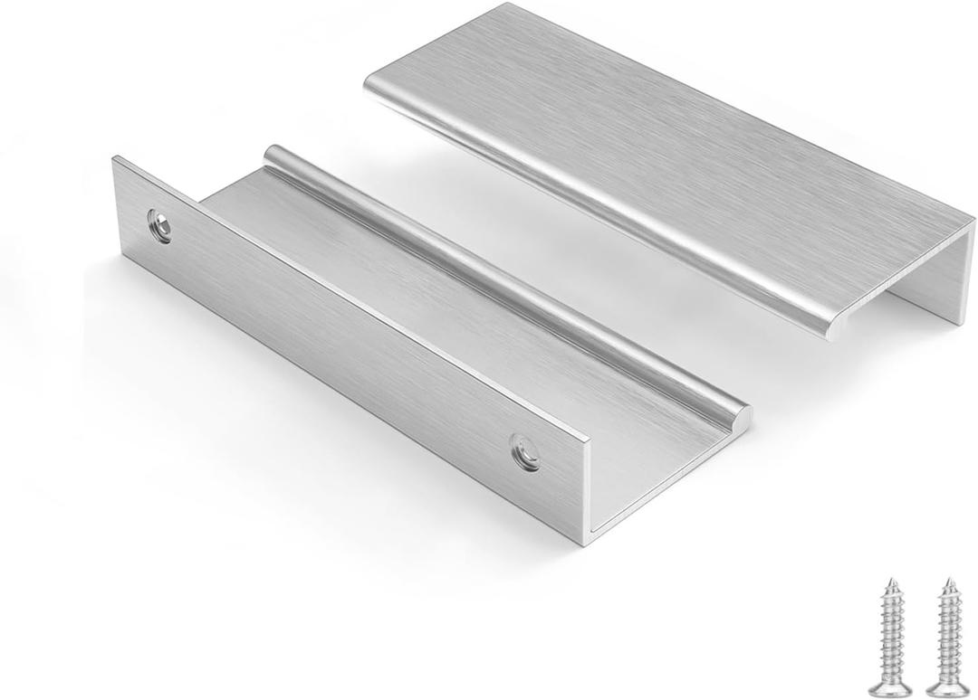 Rergy 10 Pack Brushed Nickel Cabinet Pulls 3-3/4 inch Finger Pull for Cabinets Edge Aluminum Alloy Hardware for Dresser Drawer Cupboard Handles