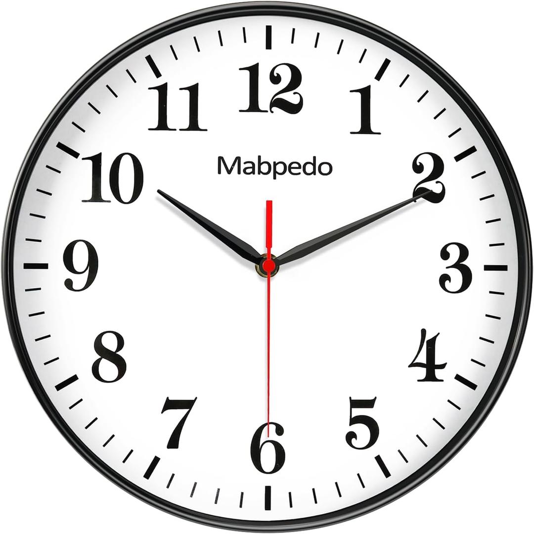 Black Wall Clock, 10 Inch Wall Clocks Battery Operated, Large Number Classic Silent Non Ticking Quartz Analog Decorative Wall Clocks for Living Room Bedroom Kitchen Gym Office School Hotel