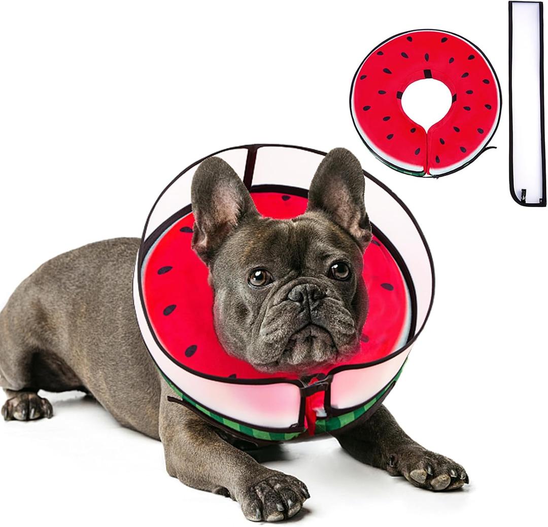 Inflatable Dog Cone Collar with Enhanced Anti-Licking, Soft Neck Donut for Dogs Cats, Recovery Pet Cone Collar After Surgery for Dogs (Watermelon, Small)