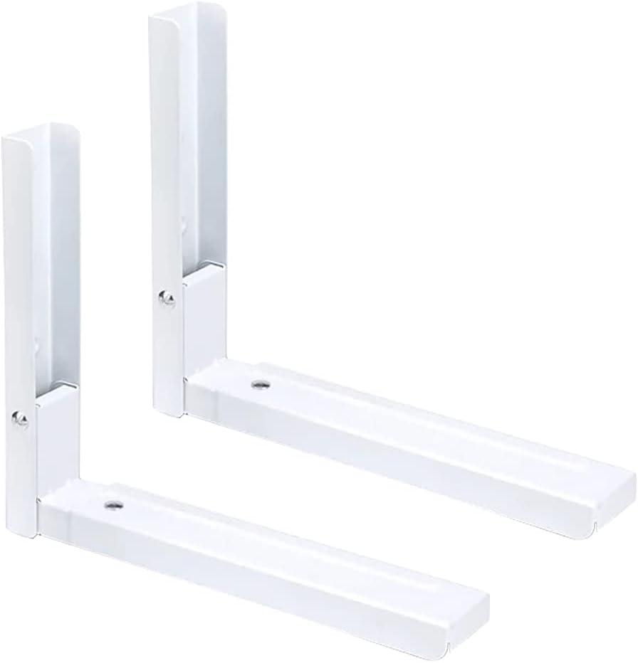 Microwave Oven Wall Mount Bracket, JruiZhp 2Pcs Arm Adjustable Foldable Kitchen Stretch Oven Stand Shelf, 304 Stainless Steel Microwave Rack, for Home Kitchen Accessories (White)