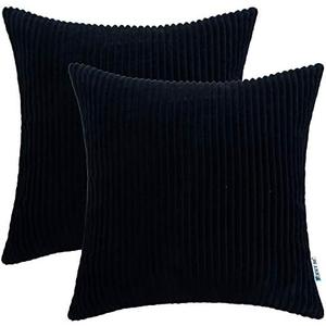HWY 50 Black Corduroy Throw Pillow Covers 20x20 Inch, Set of 2, Soft Cozy Decorative Cushion Cases for Couch Sofa Bed Living Room, Boho Striped Home Decor
