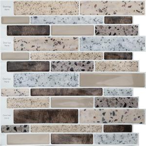 Art3d Peel and Stick Backsplash Tiles for Kitchen, 10-Sheet Stick on Wall Tiles for Kitchen Bathroom Laundry Room Back Splashes, 12 x 12 Inch, Brown Stone Design