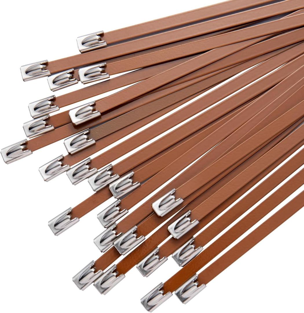 Metal Zip Ties Brown 11.8in Stainless Steel Zip Ties Heavy Duty, 270LBS Tensile Strength, Wire Multifunctional Locking Exhaust Wrap Flexible Durable 30 PCS