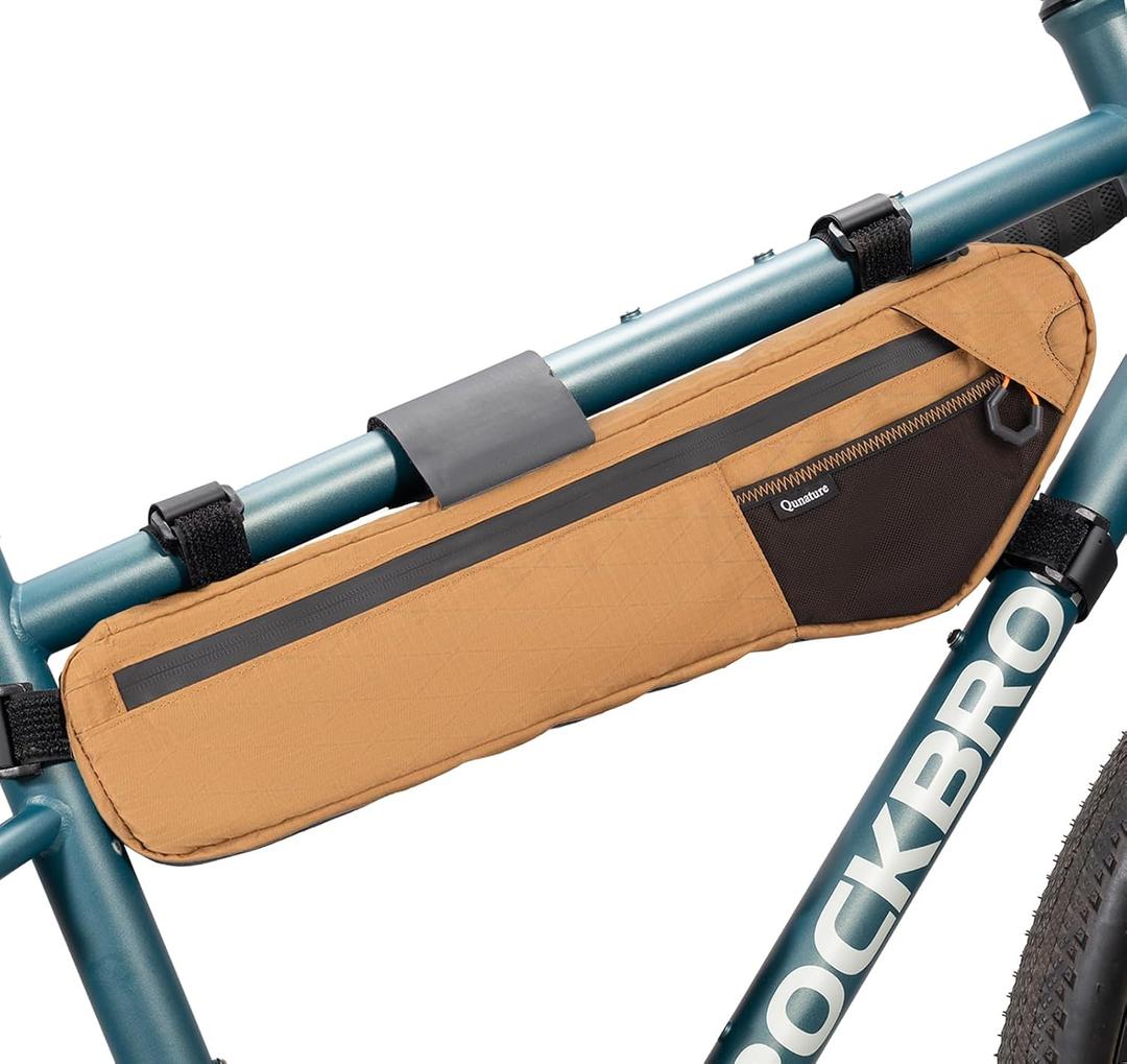 Bike Frame Bag Bike Triangle Bag Anti-Slip 5-Point Straps Mount Bicycle Under Tube Bike Bag,Cable Port & Pump Holder, Fits Hydration Pack for Gravel MTB & Road Bike Accessories
