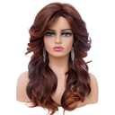Rugelyss Vintage Wigs Dark Brown Rednish Maroon Wig for Women Lady Natural Synthetic Full Wigs for 70s Cosplay Costume Disco Hair Wig