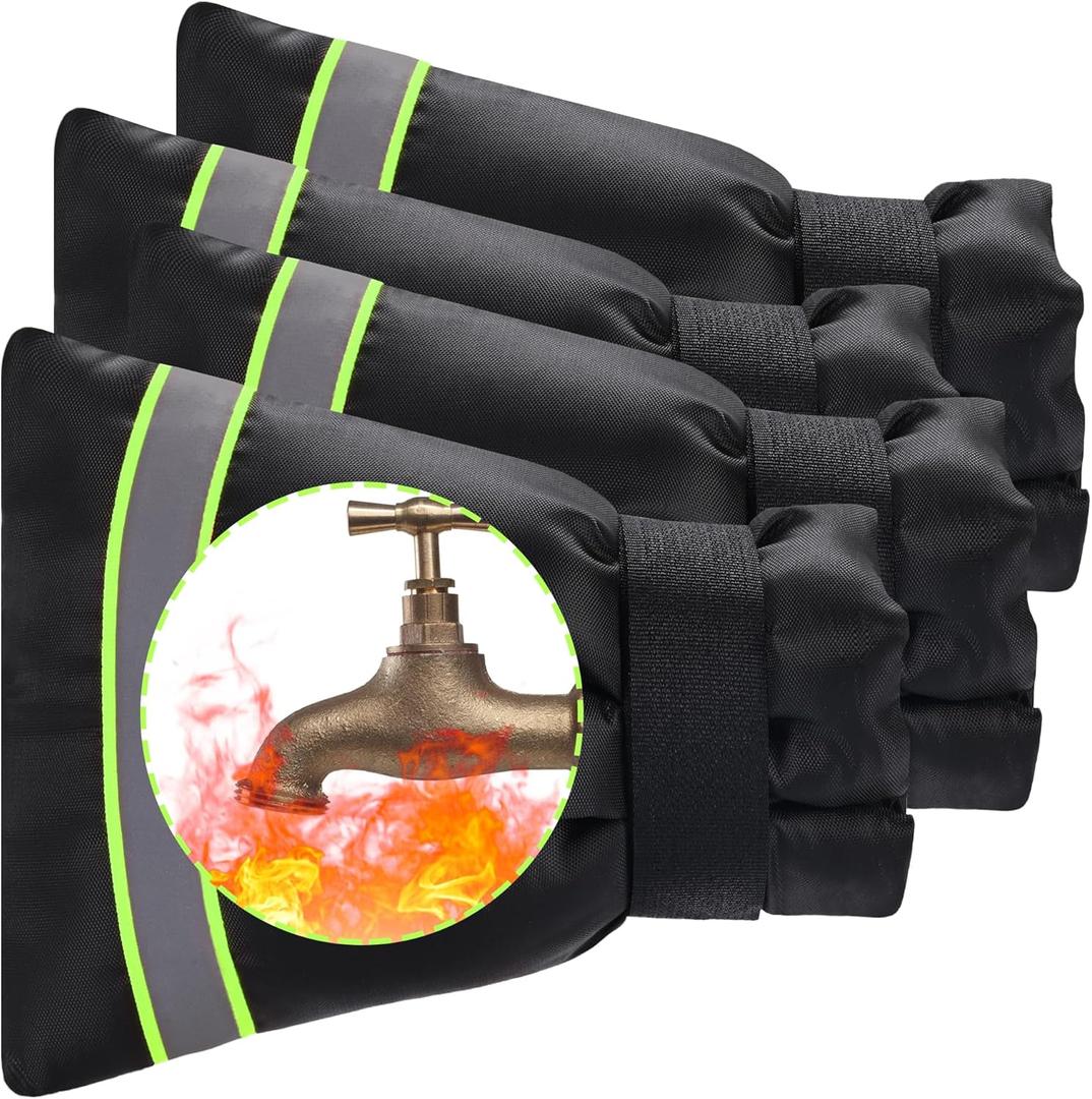 Outdoor Faucet Cover, Thicken Outdoor Faucet Covers for Winter Freeze Protection 5.9" W x 7.1" H Green Reflective Strip, Outside Faucet Socks Reusable Waterproof Insulated Wrap Spigot Cover, 4 Pack