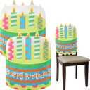 Tegeme Birthday Chair Cover 2 Pieces Kids Chair Cover Classroom Seat Decorations for Party Home School Office(Blue)