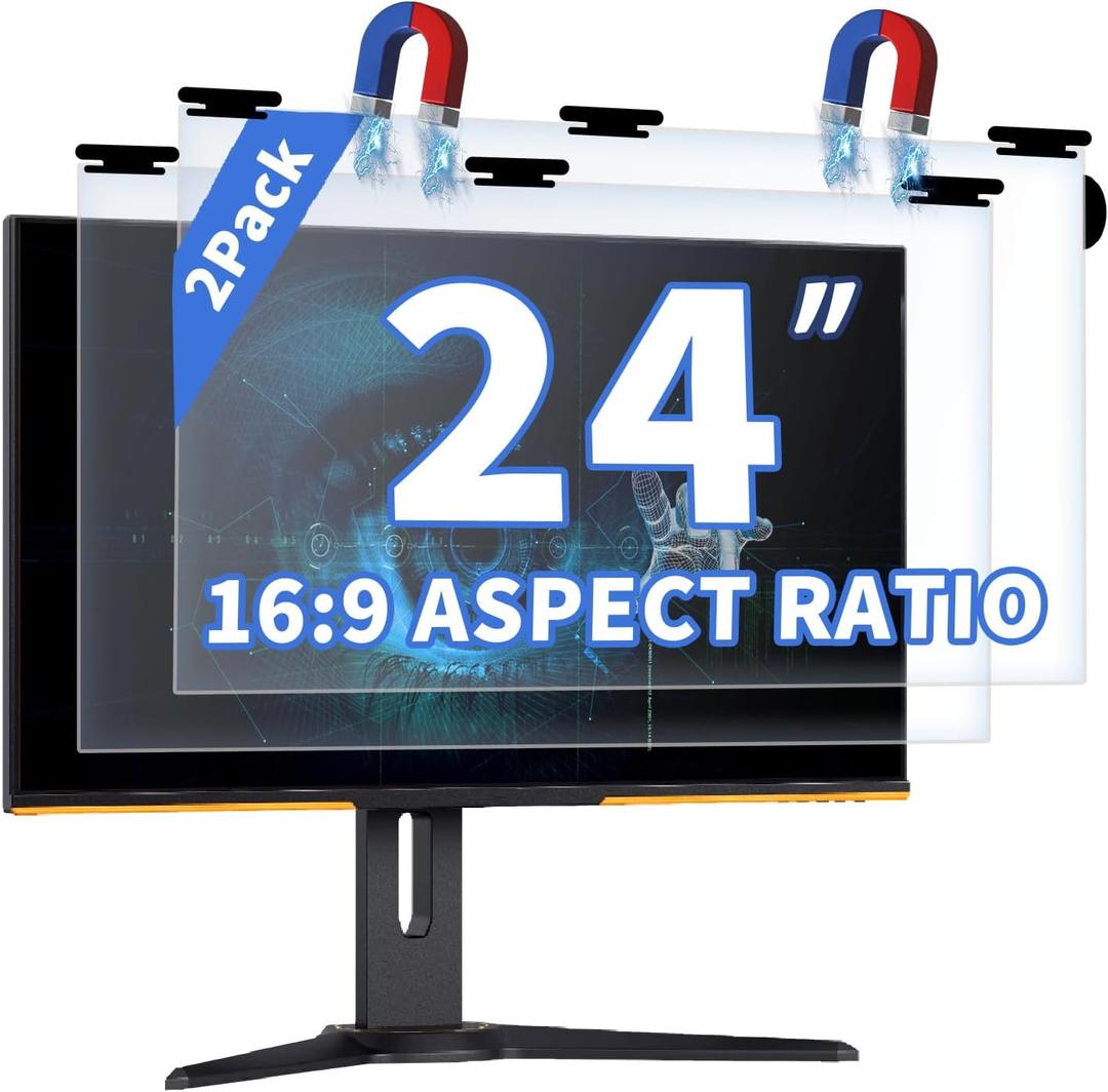 2-Pack 24 Inch 16:9 Magnetic Hanging Computer Screen Protector Blue Light and Anti Glare Filter, Eye Protection Computer Blue Light Blocking Screen, PC Anti-UV Eye Protection Filter Film