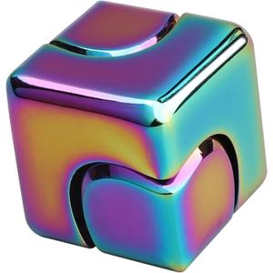 Infinity Gear Fidget Cube Spinner for Kid Adult, Transformable Spinning Top Metallic Fidget Toys for Anti-Anxiety Stress Relief Autism Finger Hand Spinner, 2-in-1 Cube Toy for Desk Office Classroom (Multicolored)