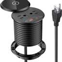 XBA PD 20W USB C Desk Power Grommet with 15W Wireless Charger Cover, Recessed Power Strip with 18W USB A and 2 AC Outlets,Hidden Power Outlets with 6FT Cords for Office, Home, Conference(Black)