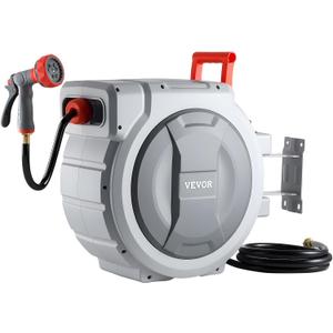 VEVOR Retractable Garden Hose Reel, 1/2 in x 130 ft, Wall Mounted Hose Reel with 9-Function Sprayer Nozzle and 180 Swivel Bracket, Any Length Lock, Automatic Slow Rewind System, for Garden Watering