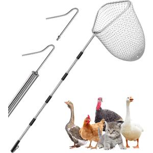 Catcher Net,Chicken Cat Bird Animal Goose Ducks Fish Birds Trap Net Catcher with 2 Chicken Leg Hook (25.5"- 61" Adjustable Handle with 15.7" Net Opening)