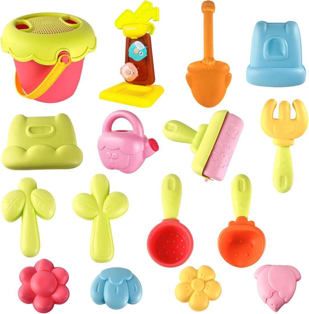 2 x Sand Toys with Mesh Bag Including Sand Water Wheel, Beach Buckets, Shovels, Rakes, Molds, Outdoor Beach Toys Tool Kit for Kids, Toddlers, Boys and Girls (17 PCS) Age 3+