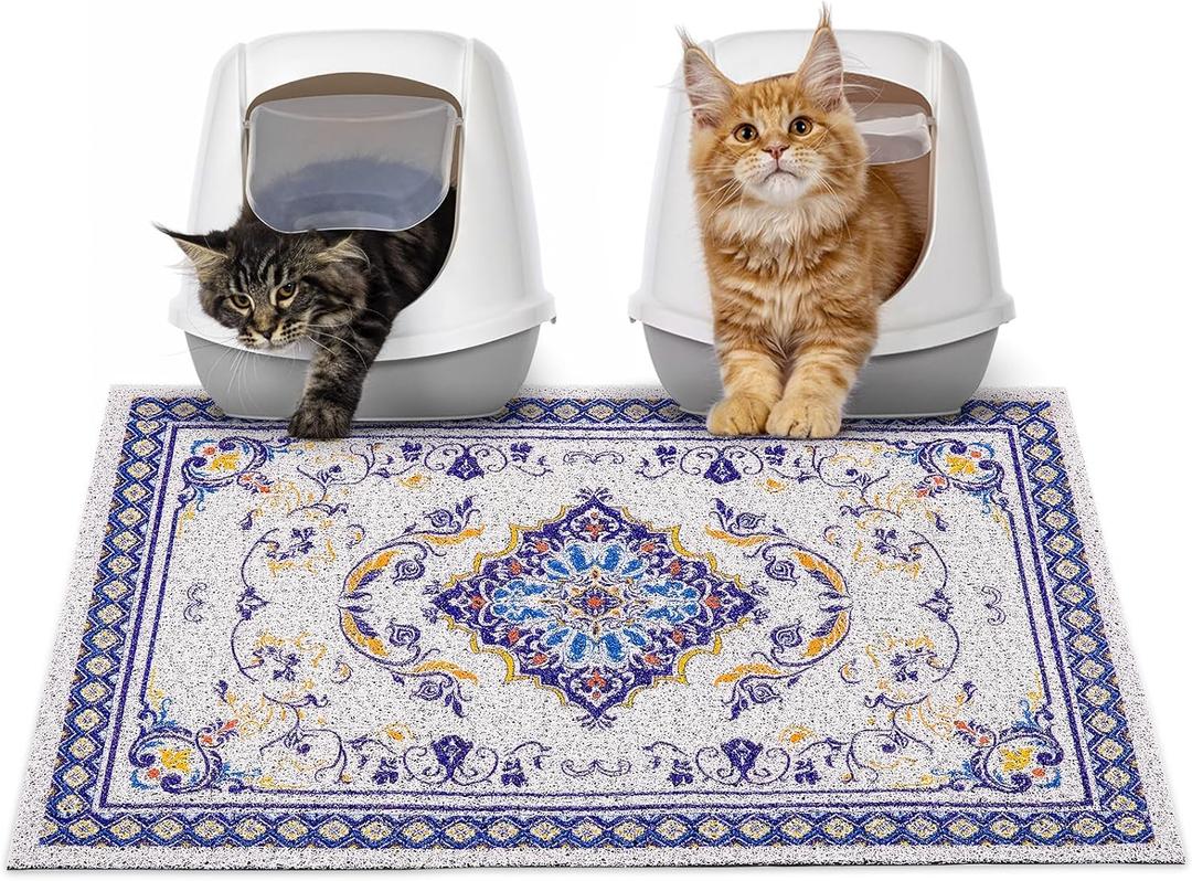 Glittme Cat Litter Mat with Non-Slip Bottom Litter Box Mat 33"X22" Litter Trapping Mat Easy to Clean Washable Cat Food Mat for Kitty, L