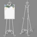 White Easel Stand for Sign Adjustable Wedding Welcome Sign Stand Metal Floor Easel with Chain Support for Wedding Poster Photo Art Pictures Painting Display (61 Inch)