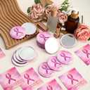 30 Sets Breast Cancer Awareness Valentines Gifts Pink Compact Mirror Bulk Inspirational Cards Breast Cancer Awareness Decorations for Survivor Women Charity Event Campaign Party (Pink)