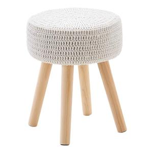 Wimarsbon Pouf Ottoman, 100% Cotton Knitted Boho Footstool, Round Footrest with Non-Skid Wood Legs, Home Décor Handmade Pouffe, Leisure Floor Step Stool for Living Room (Long Leg - Beige)