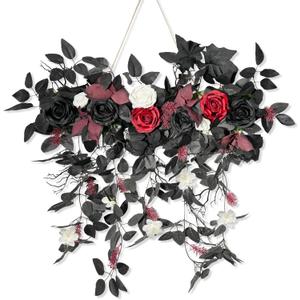 Wedding Arch Flowers,Floral Swag Hanging Black Flowers Artificial Flower Garland for Ceremony Reception Wall Party Backdrop Fireplace Wall Front Door Wedding Table Halloween Decor (Black)