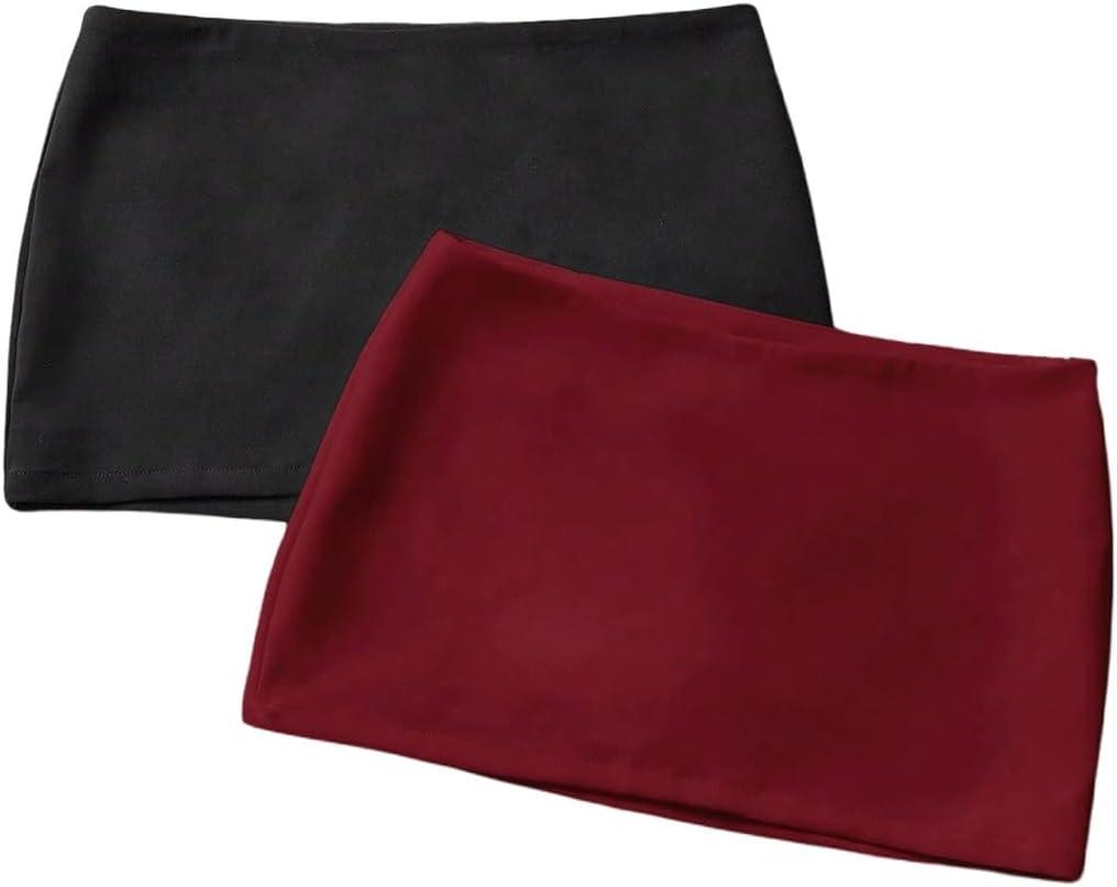 MakeMeChic Women's 2 Pack Mini Skirt with Shorts Zip Up Micro Skort Pencil Skirts (Burgundy, XS)
