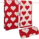 3 PCS Valentines Day Hand Towels Red White Hearts 100% Cotton Bathroom Towel Decorative Absorbent Bath Towel for for Bathroom Kitchen Home Hotel Beach, 29.5 x 13.8 Inch