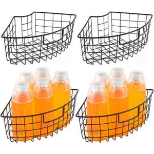 4 Pack Lazy Susan Basket Lazy Susan Organizer Bins for 18"/20" Diameter Turntable 1/4 Wedge Corner Cabinet Organizer Kitchen Organization Metal Lazy Susan with Handle for Cabinet 9 x 6.2 x4 Inch