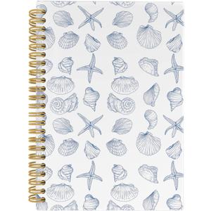 Vintage Ocean Blue Coast Notebook, Summer Seashell Starfish Journal Notebooks for Girls Women, Trendy Coastal Coquette Stuff Planner School Supplies Hardcover Spiral Notebook 5.5x8.3 Inch