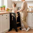 COSYLAND Toddler Standing Tower Adjustable Height (NO Wide Back Panel) - Super Stable Toddler Kitchen Stool Helper - 3 Levels Adjustable Wooden Kids Kitchen Stool (Natural & Black)